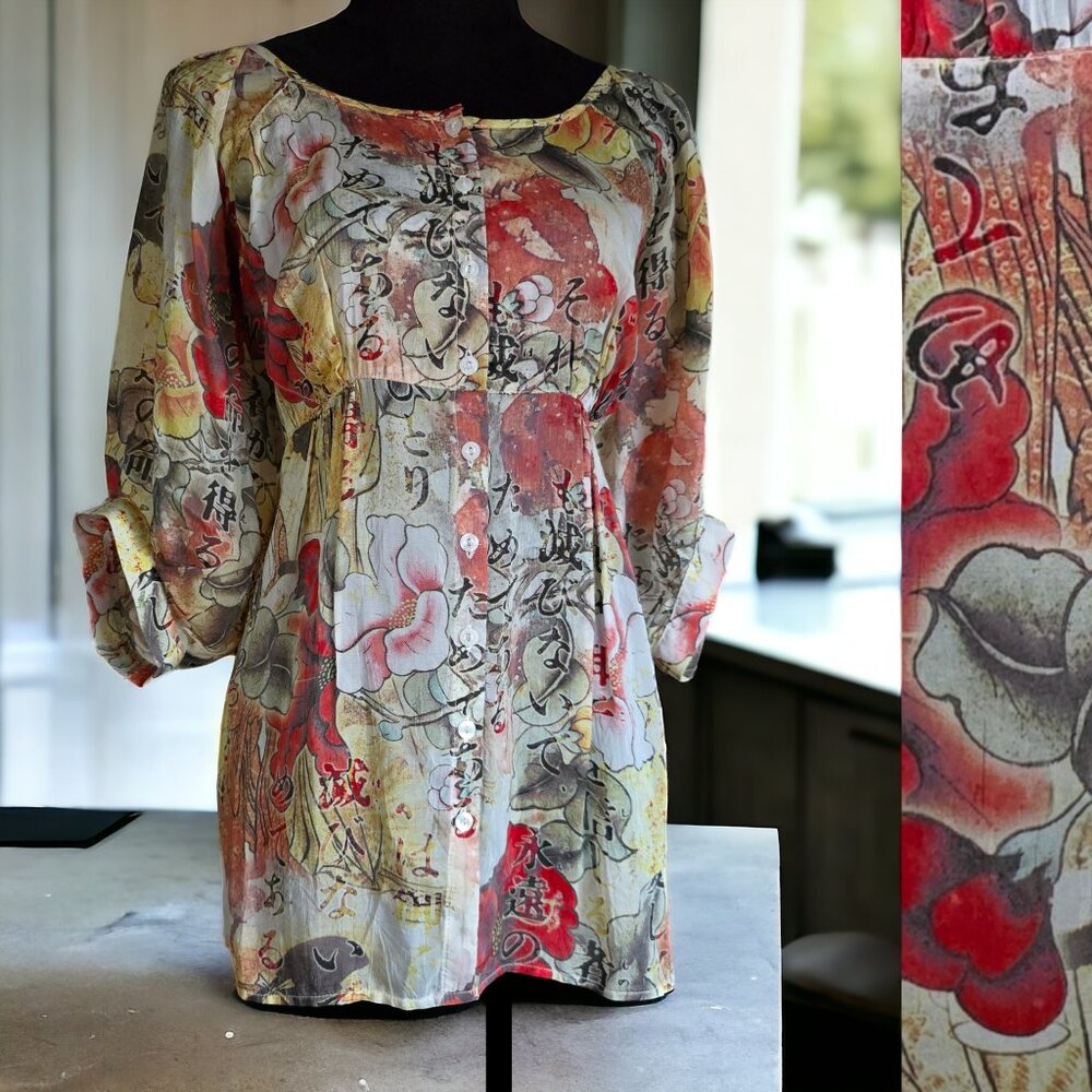 TIANELLO New Cond. ( L ) Printed Cupro Rayon Georgette Baby Doll Empire Waist